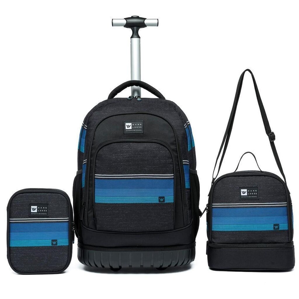 Kit Escolar Mochila de Rodinha Lancheira Estojo Juvenil Hang Looose Reforçada 20 Litros