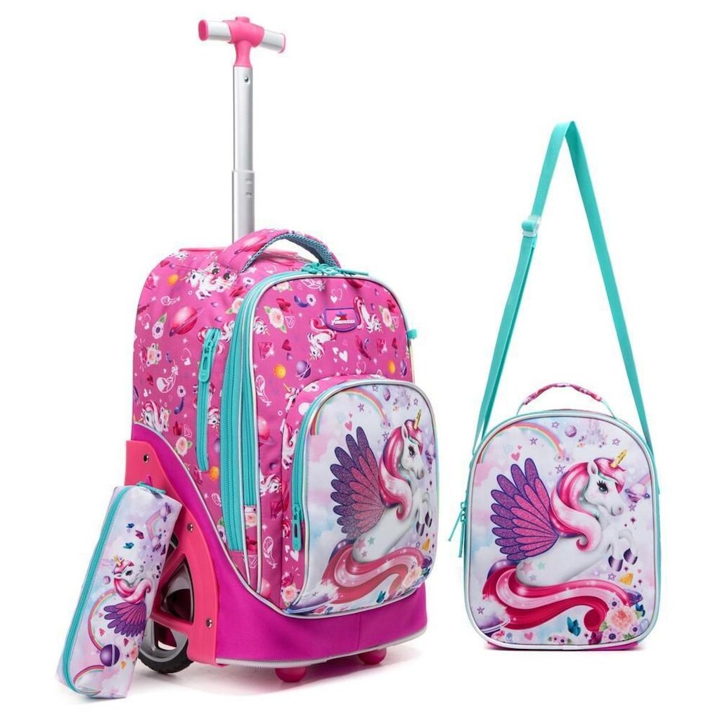 Kit Escolar Mochila Lancheira Estojo Menina Menino Rodinha 36 litros
