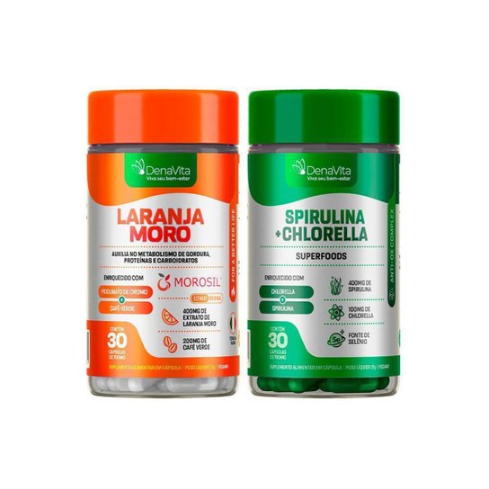 Kit Extrato Laranja Moro com Picolinato de Cromo, Café Verde 3x1 e Spirulina com Chlorela 2x1