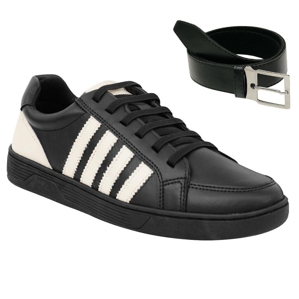 Kit Gmm Shoes Sapatênis Esportivo de Amarrar + Cinto Masculino