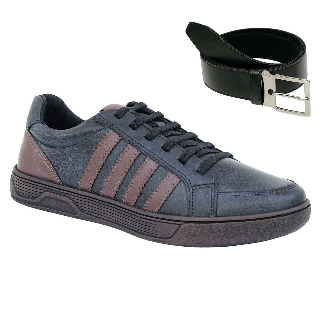 Kit Gmm Shoes Sapatênis Esportivo de Amarrar + Cinto Masculino