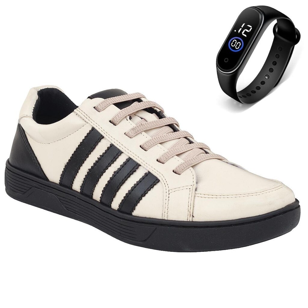 Kit Gmm Shoes Sapatênis Esportivo de Amarrar + Relógio Masculino