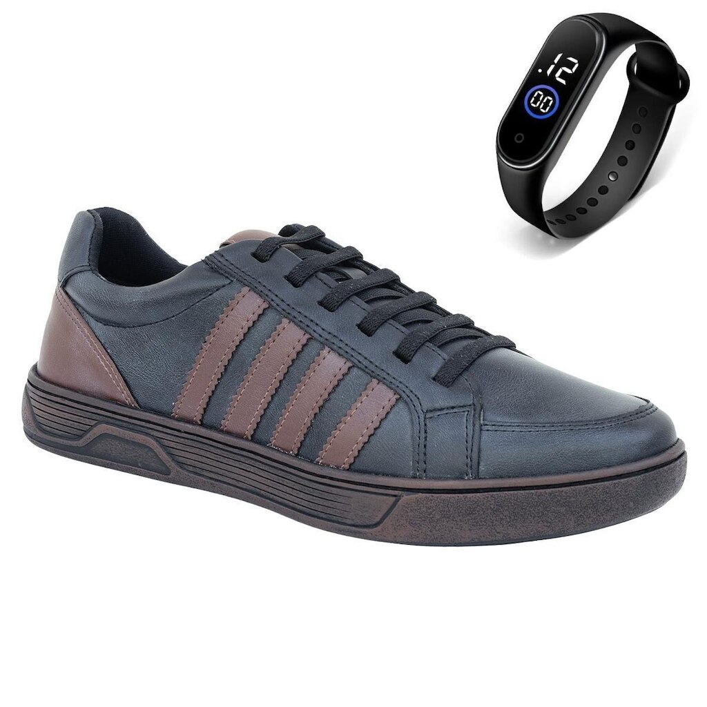 Kit Gmm Shoes Sapatênis Esportivo de Amarrar + Relógio Masculino