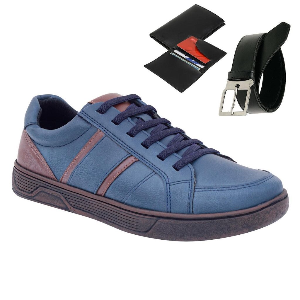 Kit Gmm Shoes Sapatênis Solado Ortopédico + Cinto + Carteira Masculino