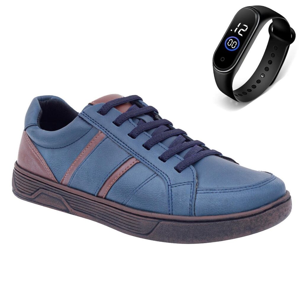 Kit Gmm Shoes Sapatênis Solado Ortopédico + Relógio Masculino