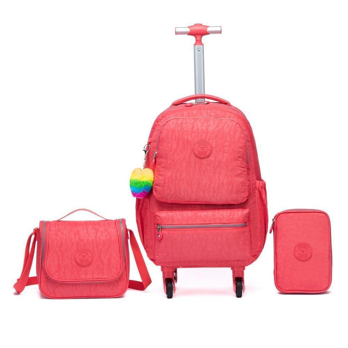 Kit Infantil Mochila De Rodinhas + Estojo + Lancheira Menina Menor preço em Kit Infantil Mochila De Rodinhas + Estojo + Lancheira Menina
