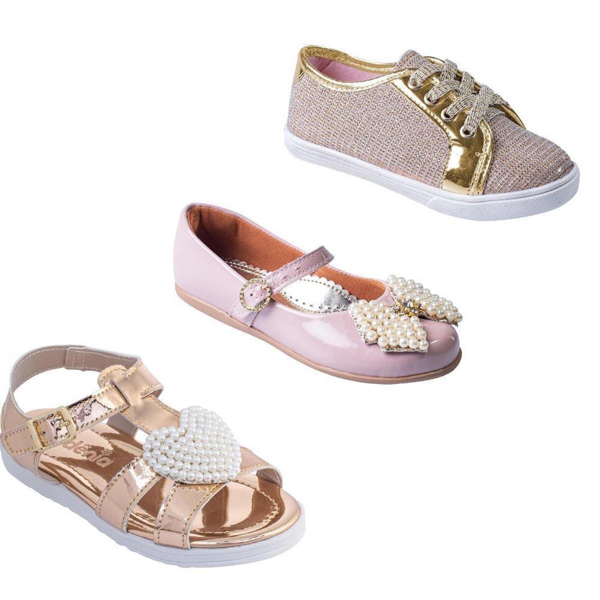 Kit Infantil Sandália + Sapatilha + Tênis Menina Dia a Dia - Nude+Caramelo  | Zattini