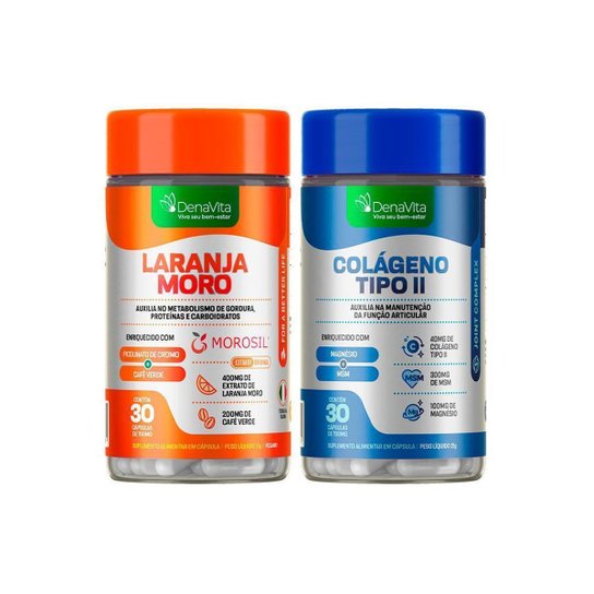 Kit Laranja Moro, Picolinato de Cromo, Café Verde 3x1 e Colágeno Tipo 2, Magnésio, MSM UC2 Denavita