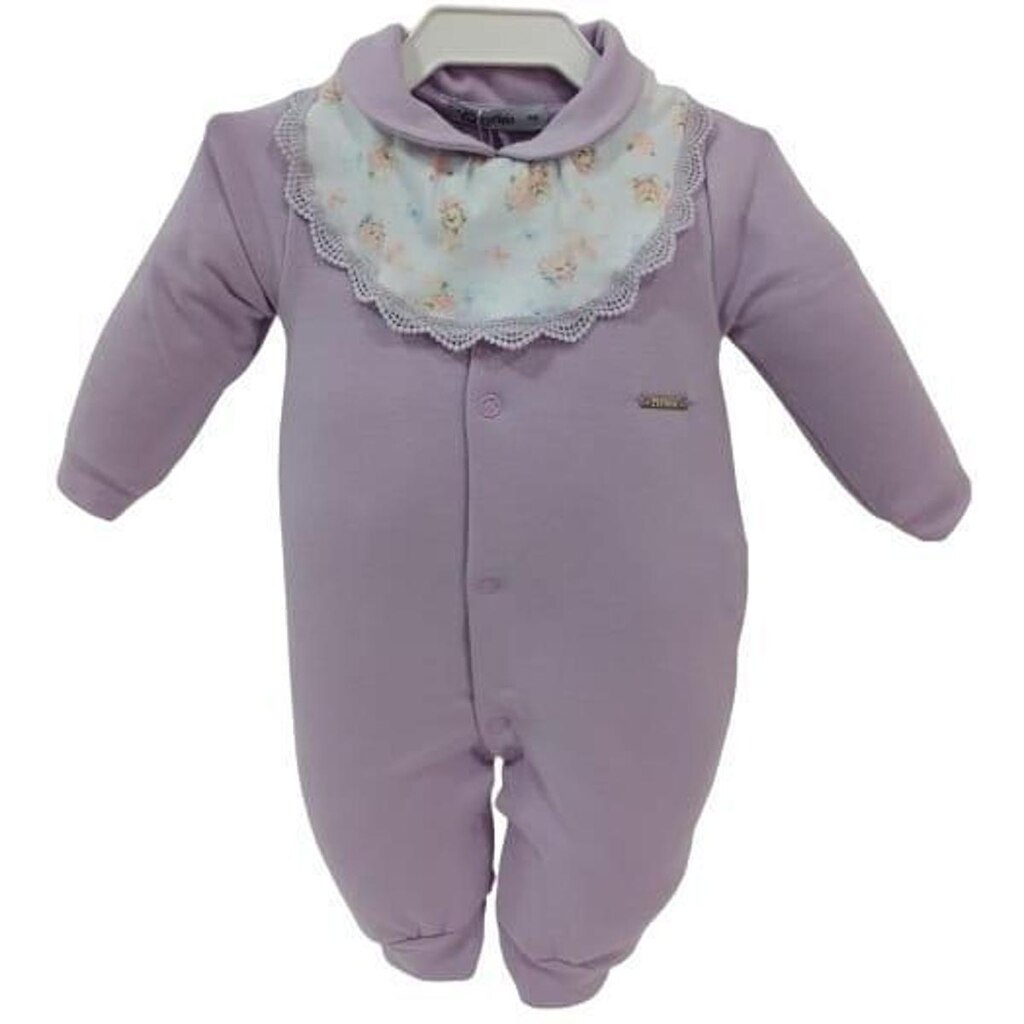 Kit Macacão Bebê Menina Luxo Zafielo Moletino + Bandana 550 - Lilás - P ( 2 - 3 MESES )
