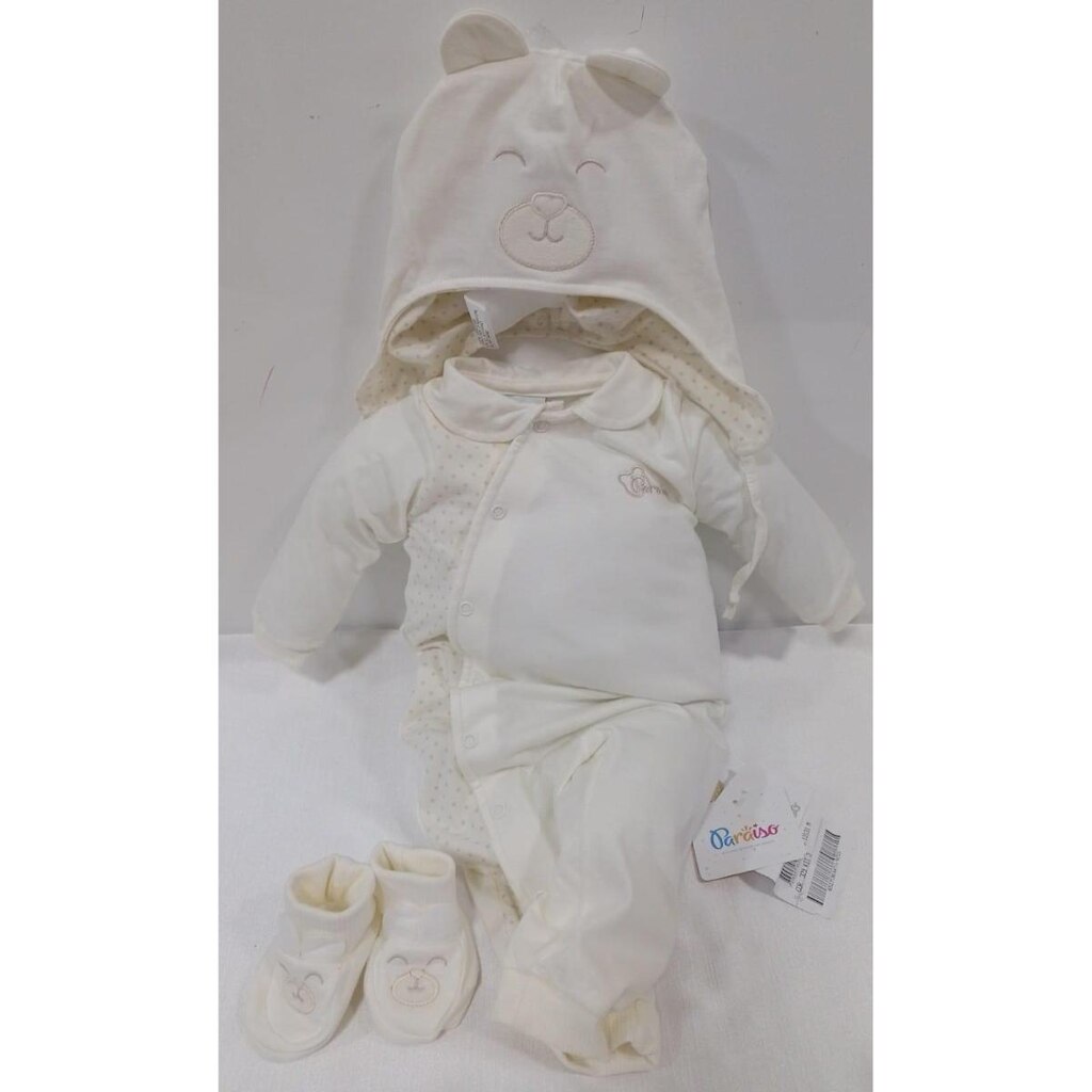 Kit Macacão Touca Sapatinho Paraiso Luxo Bebê Unissex 13131