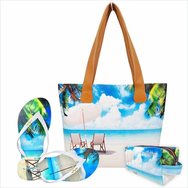 Kit Magicc Praia Bolsa + Necessaire + Chinelo Feminino