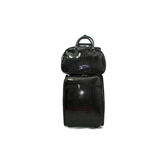 Kit Mala de Viagem de Bordo Quadrada Couro Jacaré