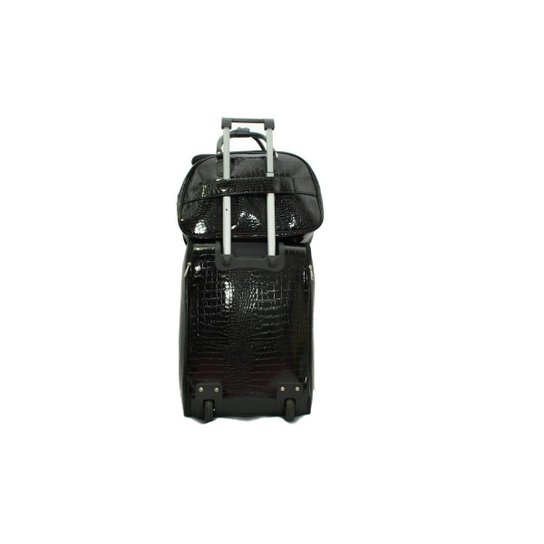 Kit Mala de Viagem de Bordo Quadrada Couro Jacaré