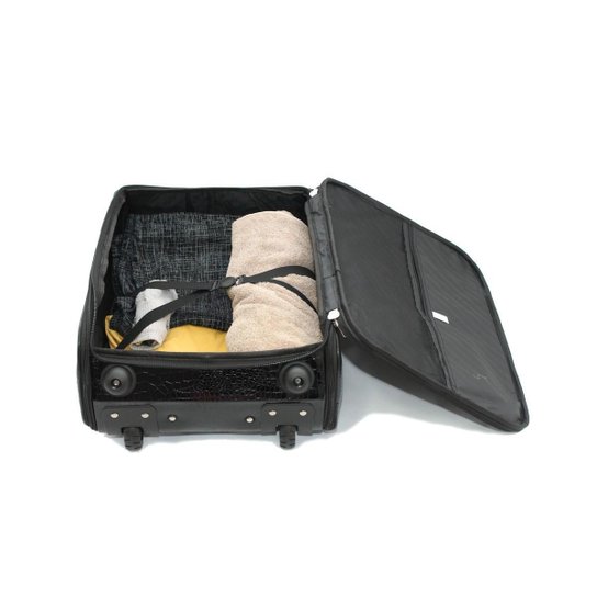 Kit Mala de Viagem de Bordo Quadrada Couro Jacaré