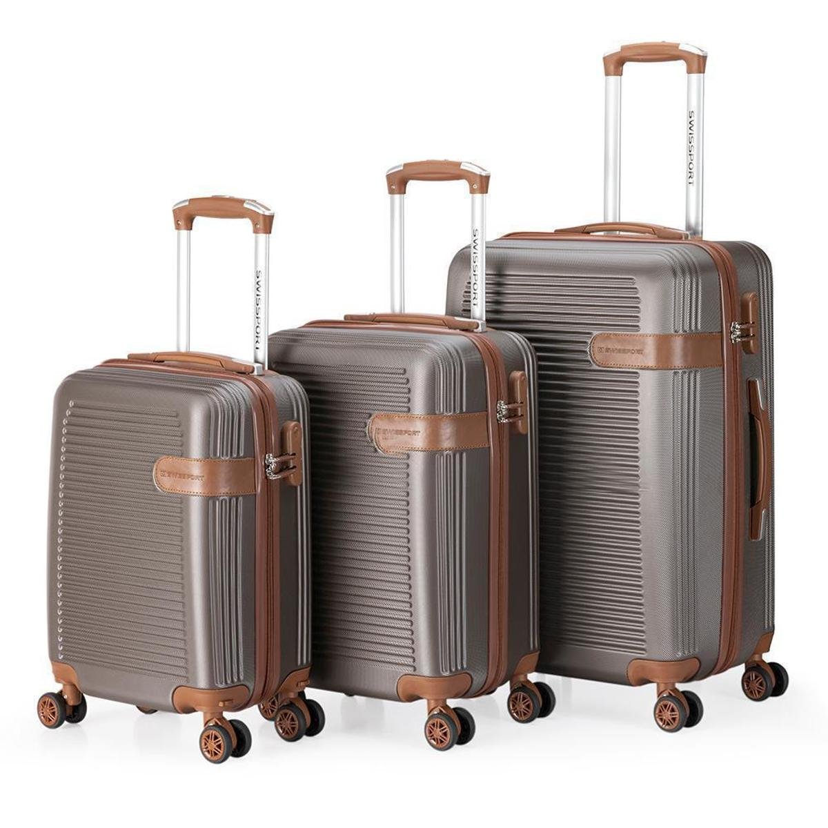 Kit Malas Viagem Swissport Grande Bordo Resistentes Abs com Rodas 360° - Cafe Menor preço em Kit Malas Viagem Swissport Grande Bordo Resistentes Abs com Rodas 360° - Cafe