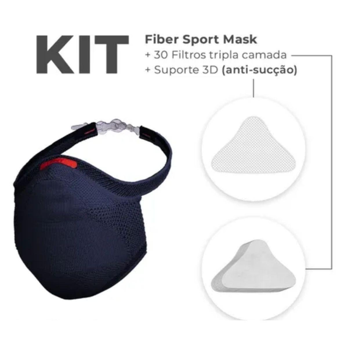 Kit Máscara Proteção Fiber Knit Sport Azul Escuro Menor preço em Kit Máscara Proteção Fiber Knit Sport Azul Escuro