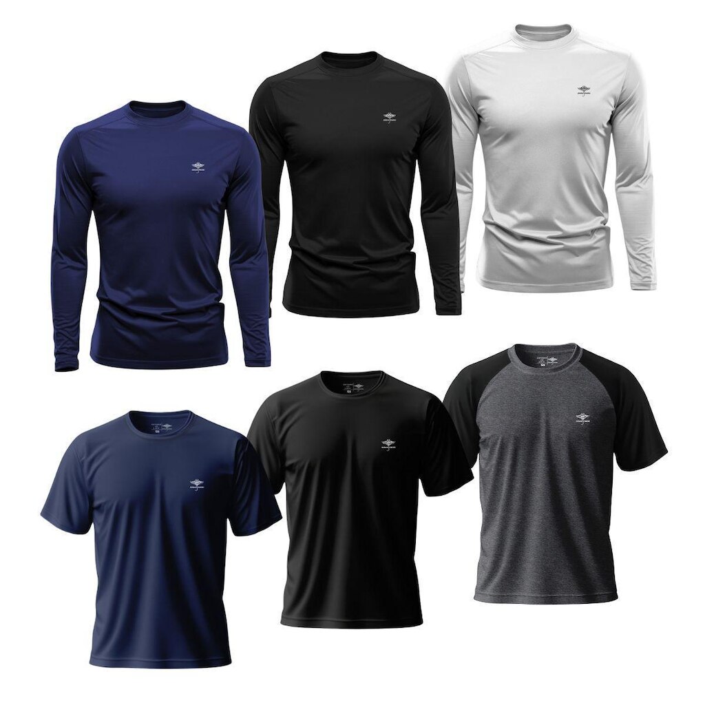 Kit Masculino 3 Camisetas Dry Manga Longa e 3 Manga Curta Academia Verão Proteção UV Básicas