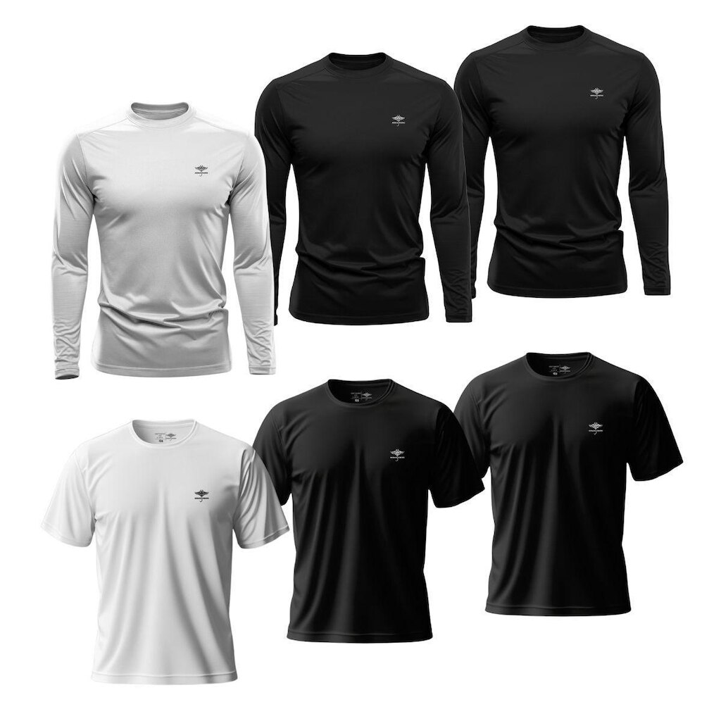 Kit Masculino 3 Camisetas Dry Manga Longa e 3 Manga Curta Academia Verão Proteção UV Básicas