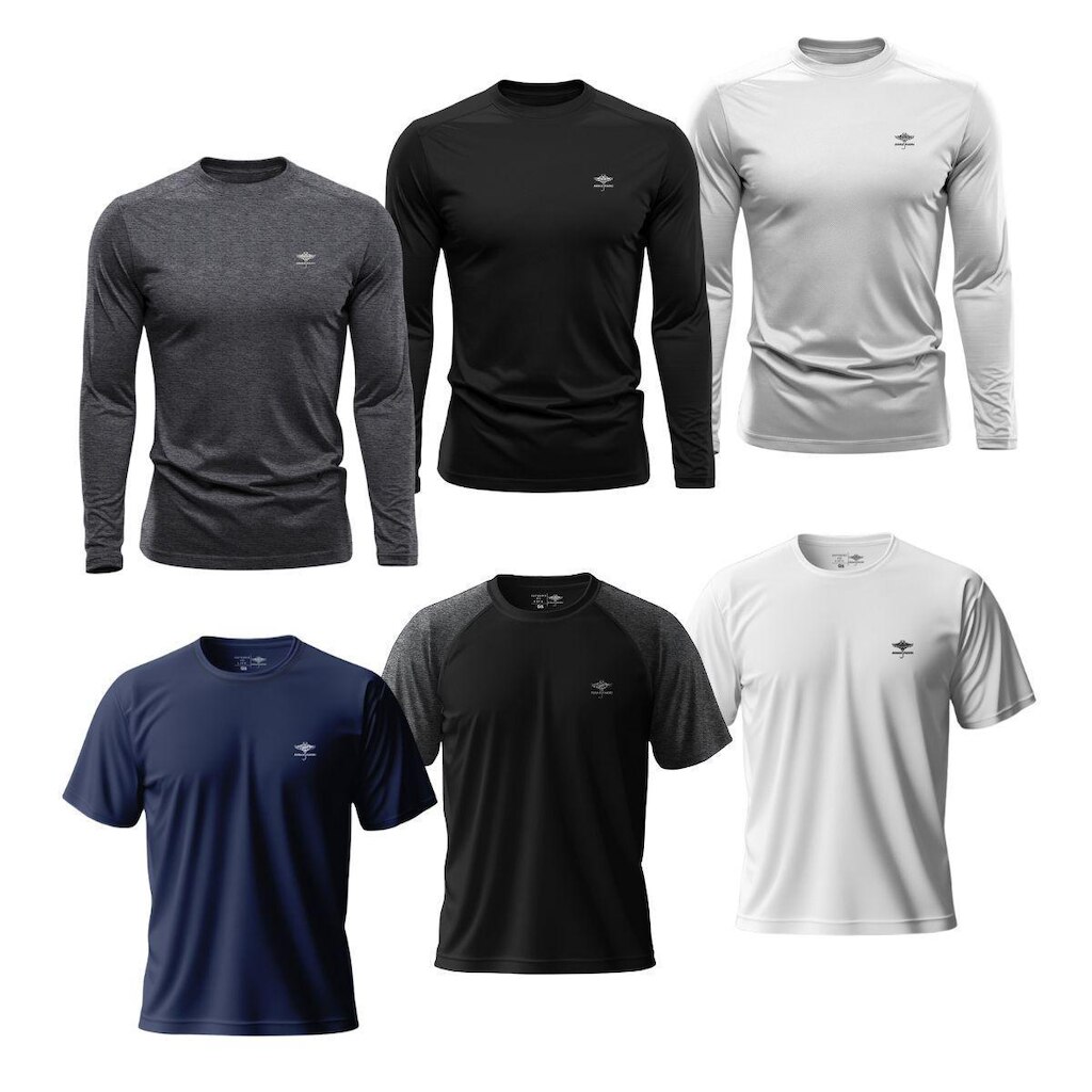 Kit Masculino 3 Camisetas Dry Manga Longa e 3 Manga Curta Academia Verão Proteção UV Básicas