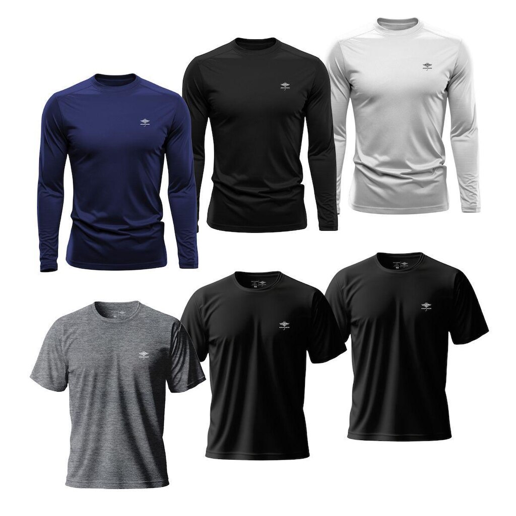 Kit Masculino 3 Camisetas Dry Manga Longa e 3 Manga Curta Academia Verão Proteção UV Básicas