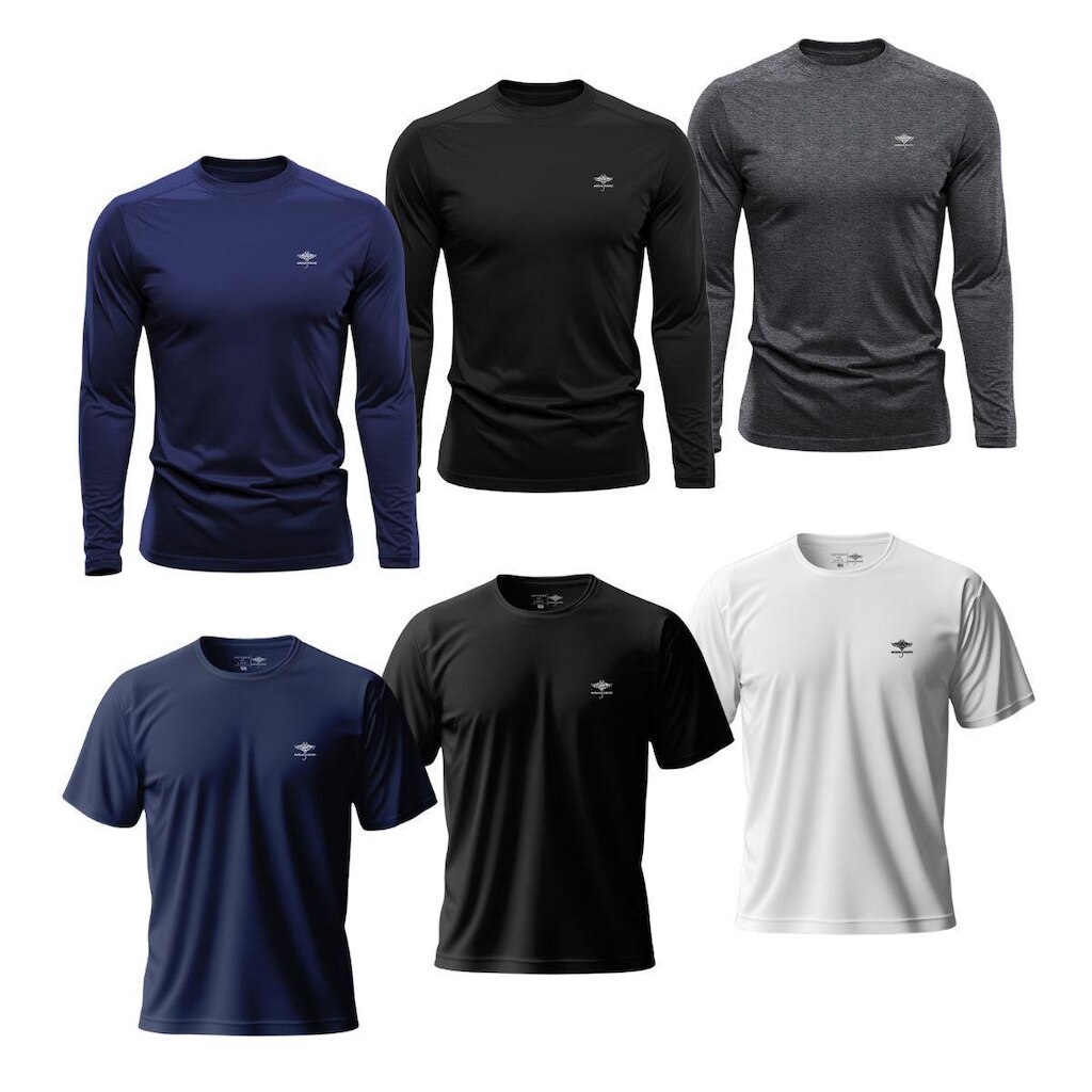 Kit Masculino 3 Camisetas Dry Manga Longa e 3 Manga Curta Academia Verão Proteção UV Básicas