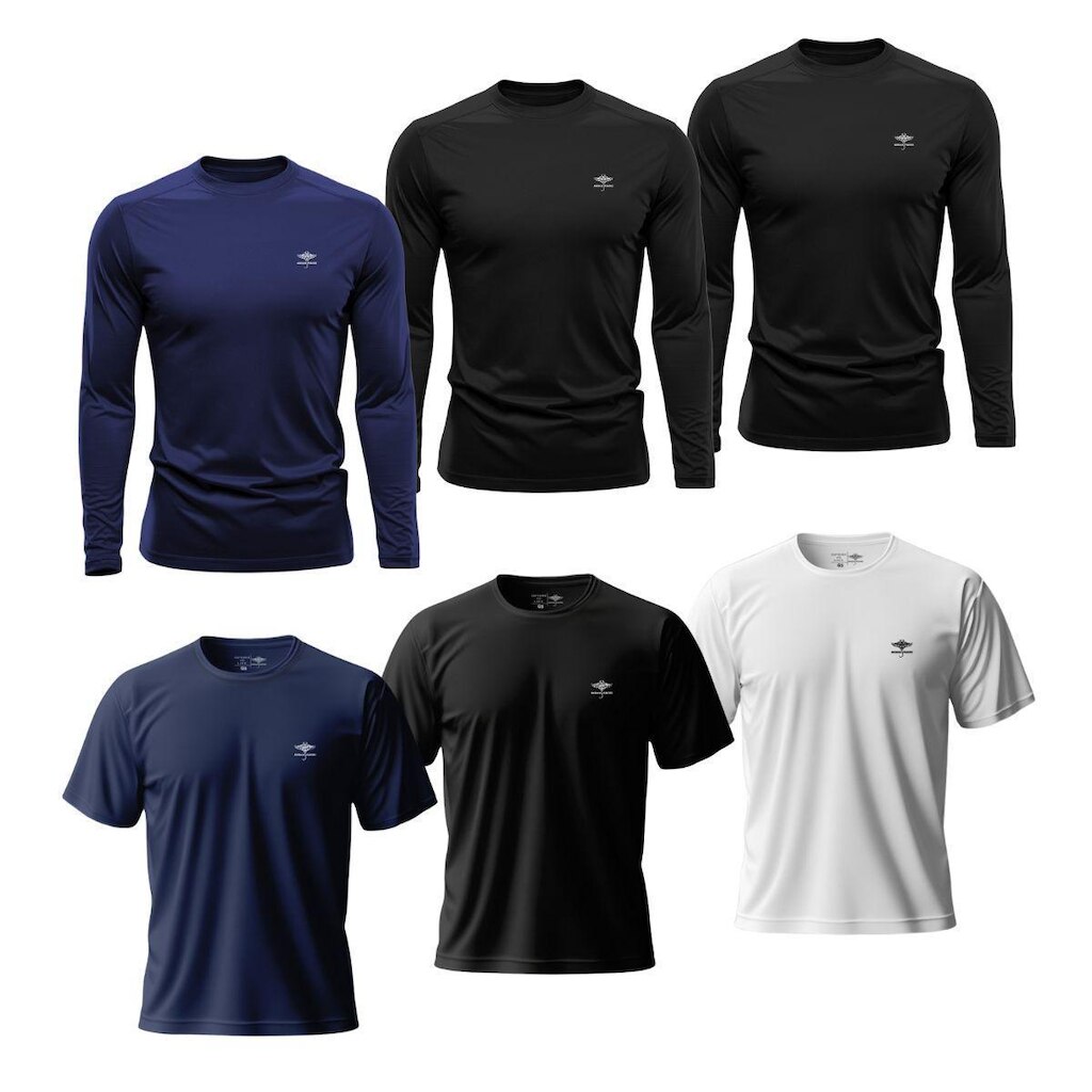 Kit Masculino 3 Camisetas Dry Manga Longa e 3 Manga Curta Academia Verão Proteção UV Básicas