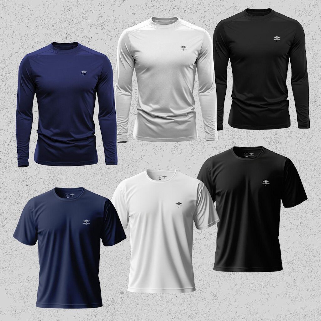 Kit Masculino 3 Camisetas Dry Manga Longa e 3 Manga Curta Academia Verão Proteção UV Básicas