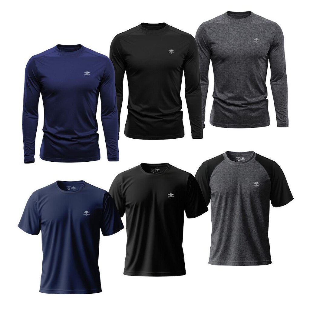 Kit Masculino 3 Camisetas Dry Manga Longa e 3 Manga Curta Academia Verão Proteção UV Básicas