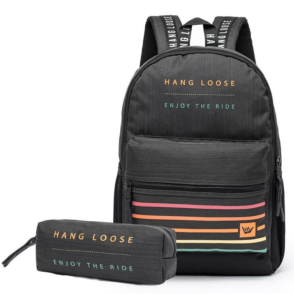 Kit Masculino Mochila Estojo Juvenil Hang Loose Reforçada 19 Litros