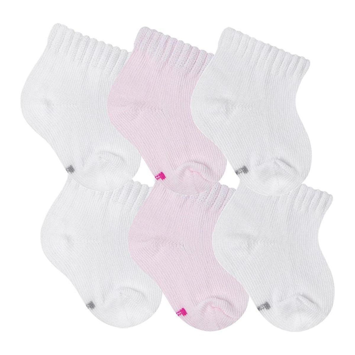 Kit Meia 6 Pares Bebês Recém Nascido RN Menina Algodão Super Confortável - Branco+Rosa Menor preço em Kit Meia 6 Pares Bebês Recém Nascido RN Menina Algodão Super Confortável - Branco+Rosa