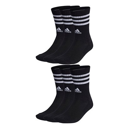 Kit Meia Adidas Cano Alto 6 Listras c/ 6 Pares - Unissex