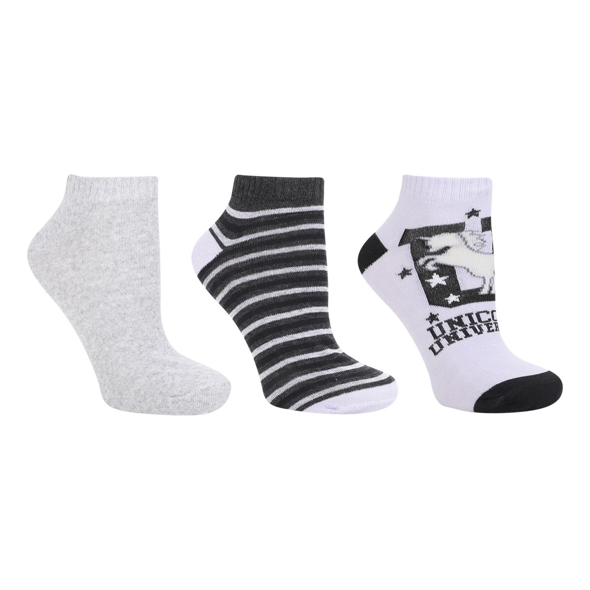 Kit Meia Cano Curto Juvenil Cia da Meia Desenhada Feminina 3 Pares - Lilás+Preto Menor preço em Kit Meia Cano Curto Juvenil Cia da Meia Desenhada Feminina 3 Pares - Lilás+Preto
