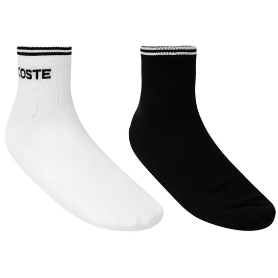 Kit Meia Lacoste Cano Curto 2 Pares - Preto+Branco