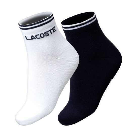 Kit Meia Lacoste Cano Curto 2 Pares - Marinho+Branco