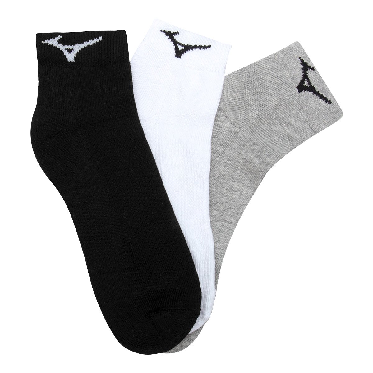 Kit Meia Mizuno Cano Curto Cronos Fit - Pacote com 3 pares - Cinza+Branco Menor preço em Kit Meia Mizuno Cano Curto Cronos Fit - Pacote com 3 pares - Cinza+Branco