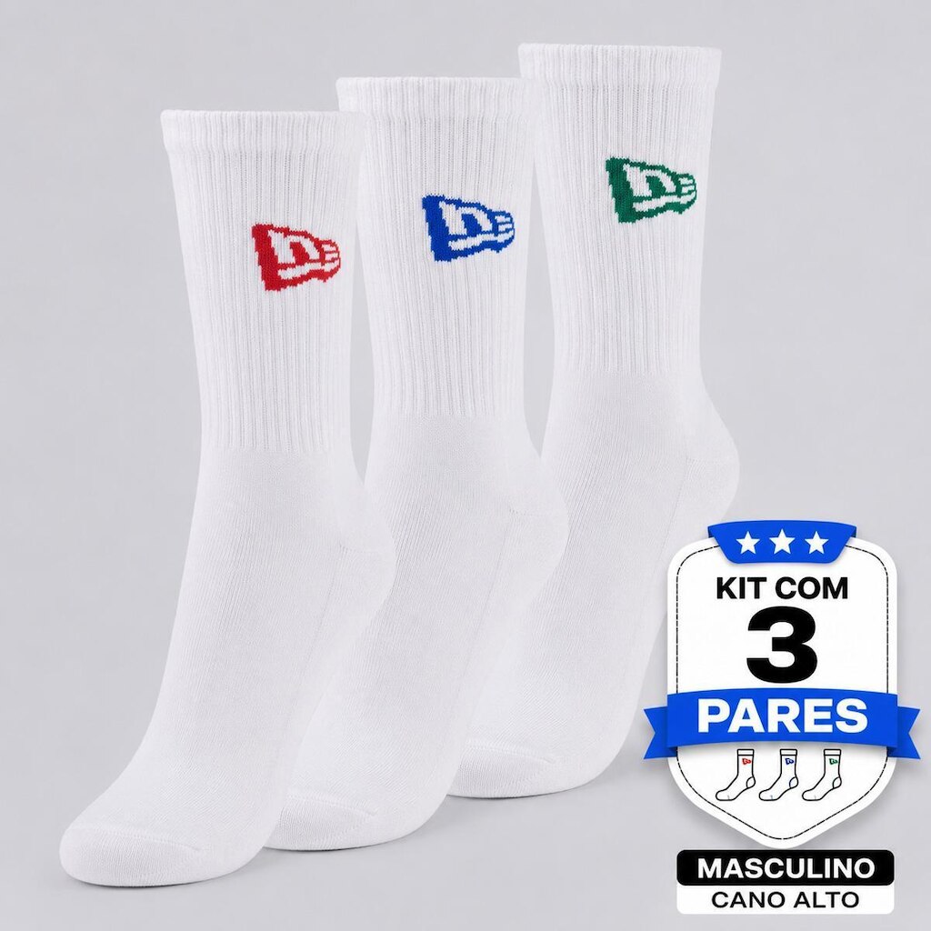 Kit Meia New Era Flag 3 Pares Branca