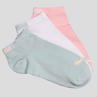 Kit Meia Puma Sapatilha 3 Pares Cano Curto Feminina Rosa Verde e Branca