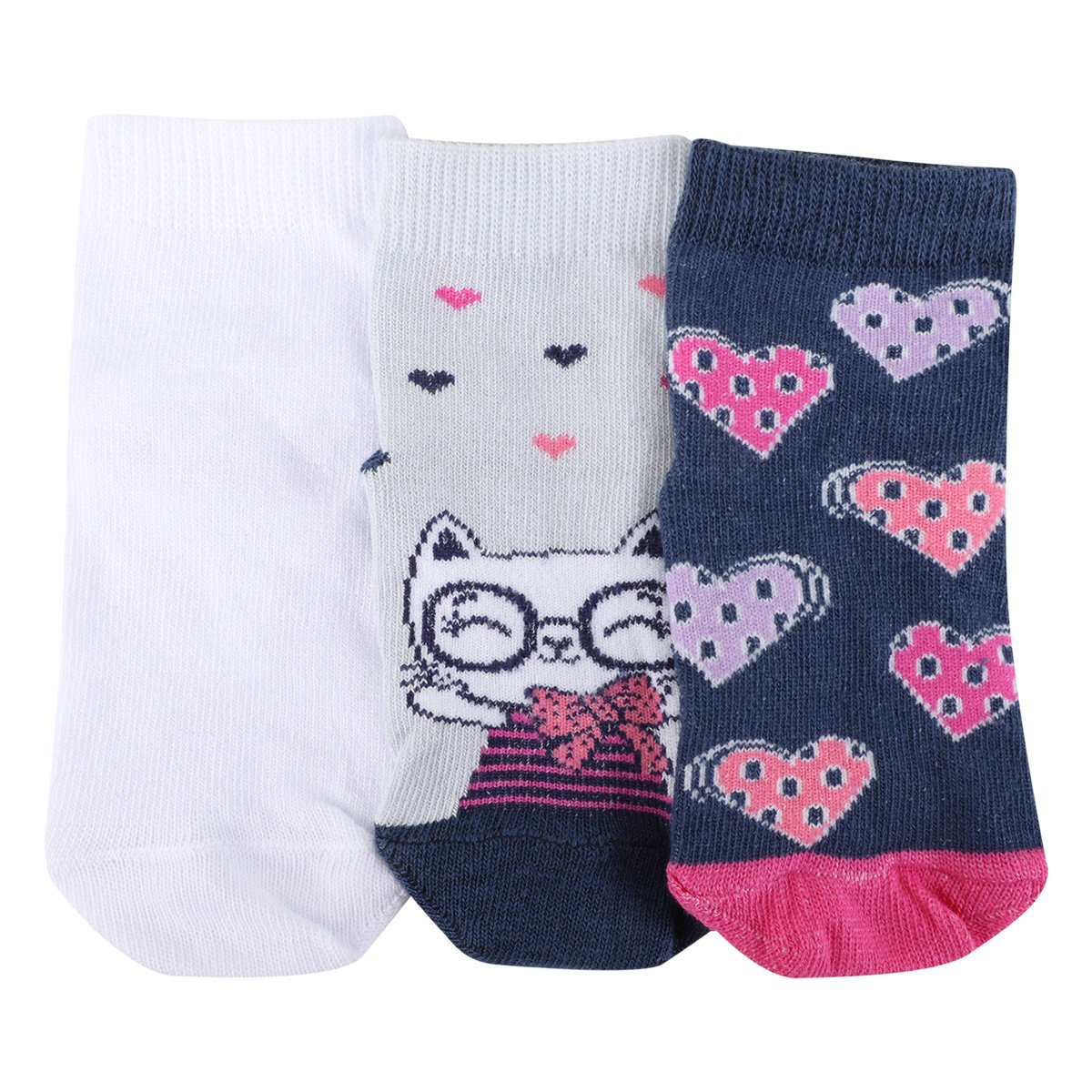 Kit Meia Soquete Bebê Cia da Meia Estampada Menina 3 Pares - Branco+Cinza Menor preço em Kit Meia Soquete Bebê Cia da Meia Estampada Menina 3 Pares - Branco+Cinza