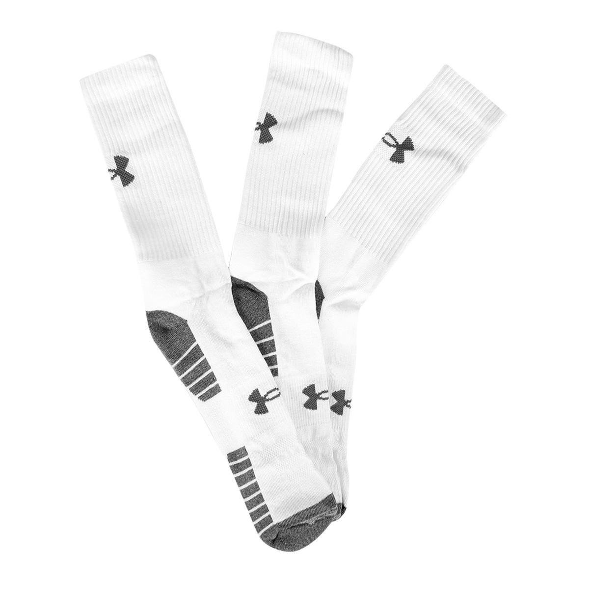 Kit Meia Under Armour Cano Alto HeatGear Tech c/ 3 Pares - Branco+Cinza Menor preço em Kit Meia Under Armour Cano Alto HeatGear Tech c/ 3 Pares - Branco+Cinza