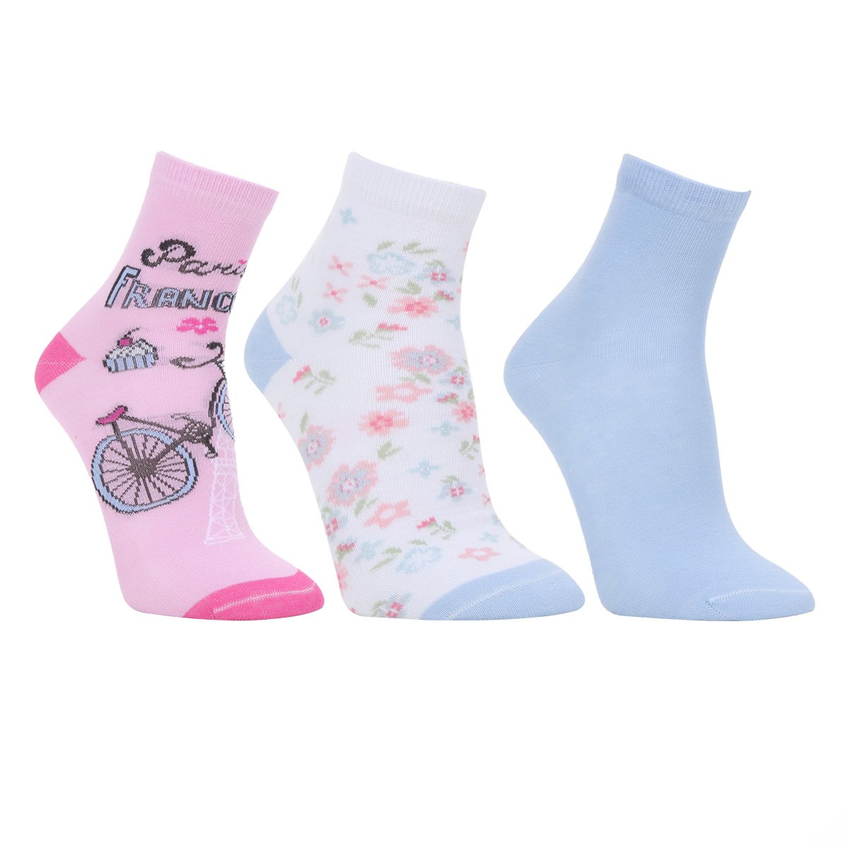 Kit Meias Cia da Meia Cano Médio Estampadas 3 Pares Feminina - Azul Menor preço em Kit Meias Cia da Meia Cano Médio Estampadas 3 Pares Feminina - Azul