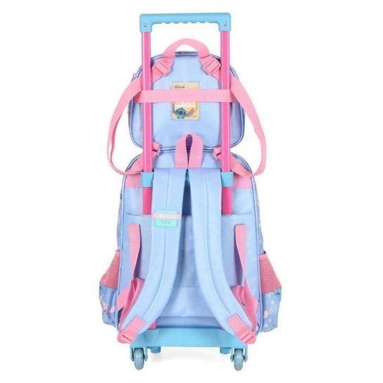 Kit Mochila alça nas costas infantil com Rodinha com Lancheira Térmica Lillo Stitch