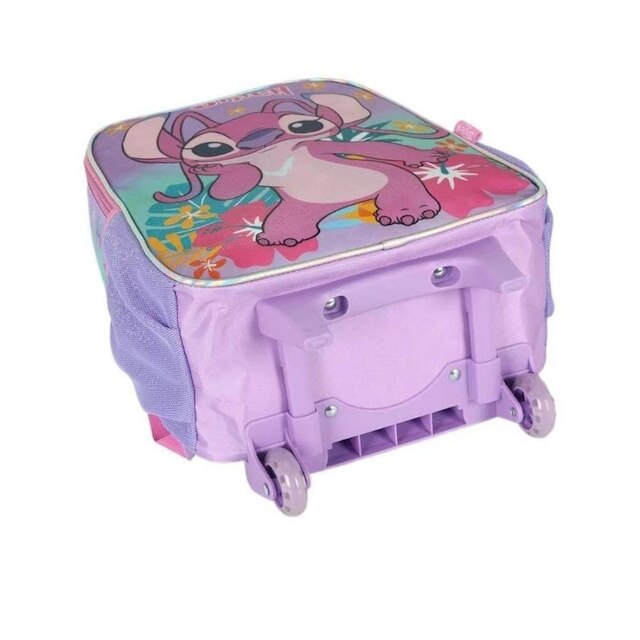 Kit Mochila alça nas costas infantil com Rodinha com Lancheira Térmica Lillo Stitch