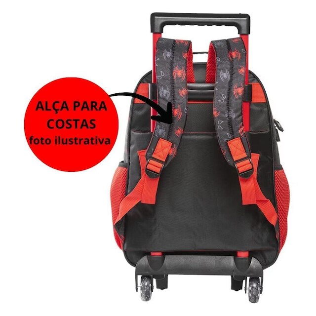 Kit Mochila Com Carrinho com Lancheira e Estojo Homem Aranha
