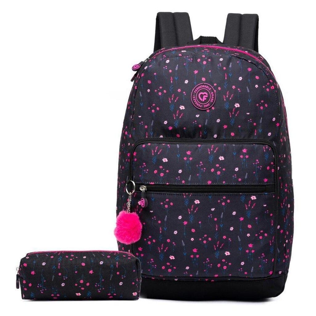 Kit Mochila com Estojo Ferrazzi Floral Feminina