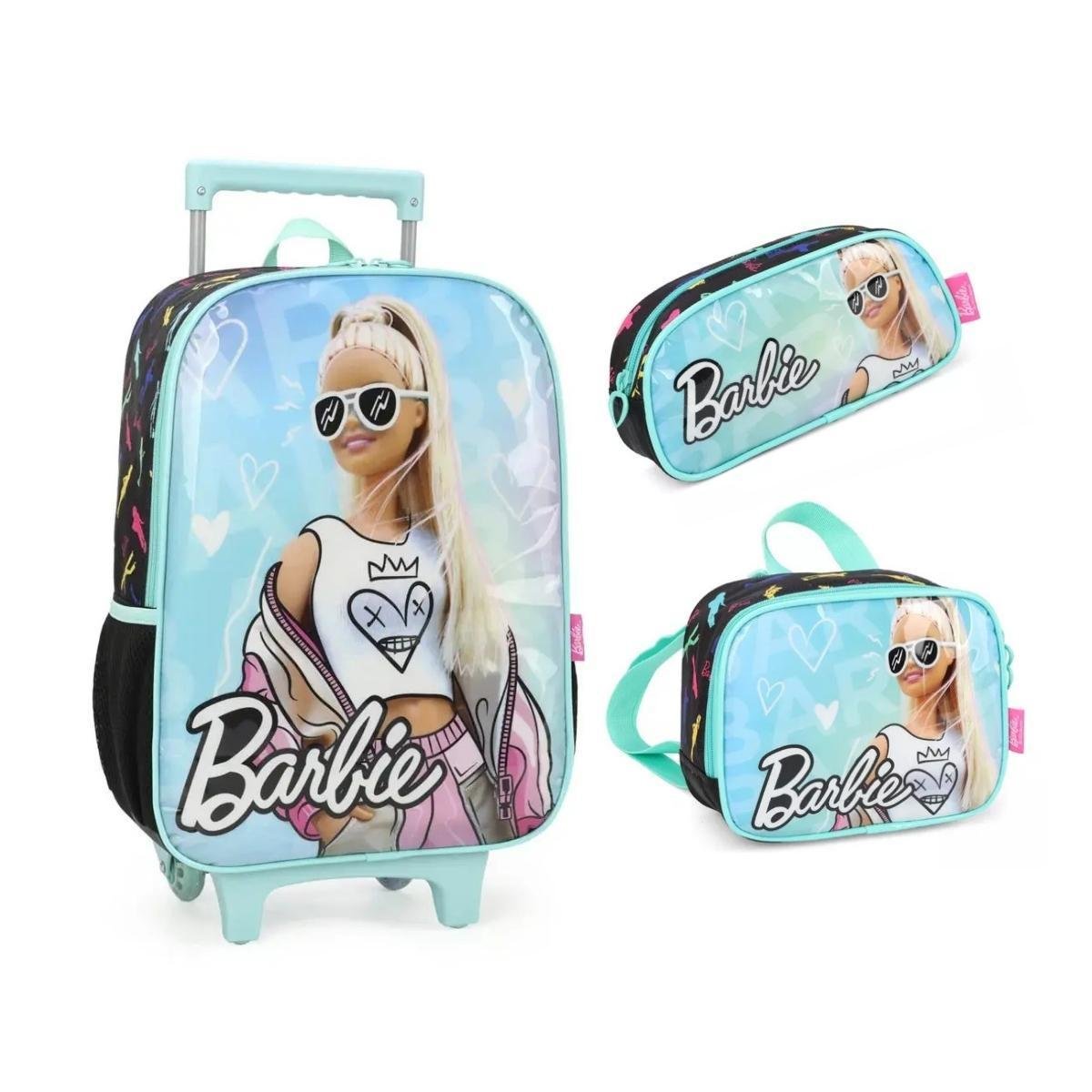 Kit Mochila Com Rodinha Escolar Barbie + Lancheira +estojo Original