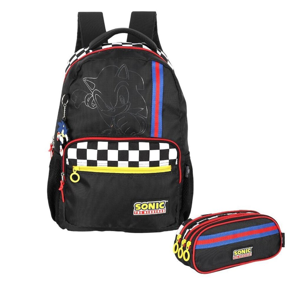 Kit Mochila de Costas e Estojo Escolar Sonic The Hedgehog