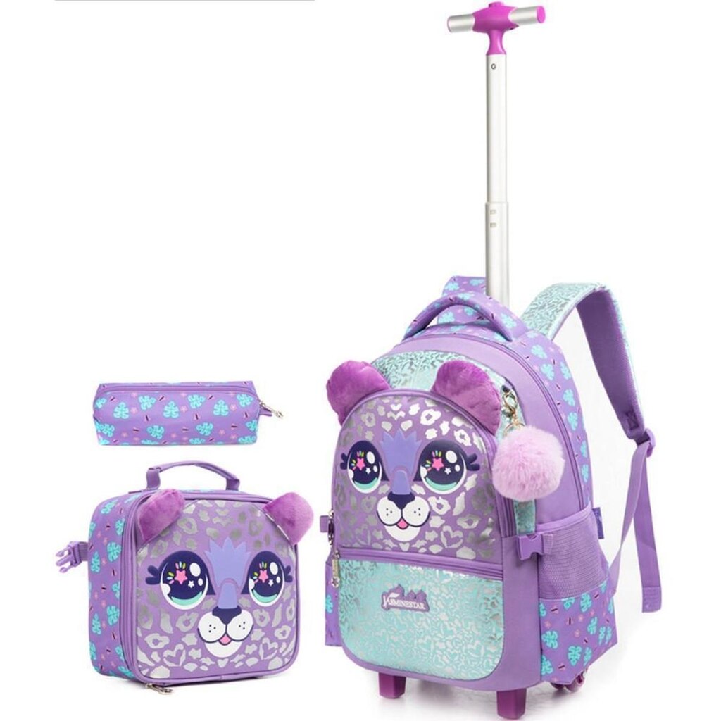 Kit Mochila de Rodinha Escolar Infantil Menina 21 Litros Lancheira Termica
