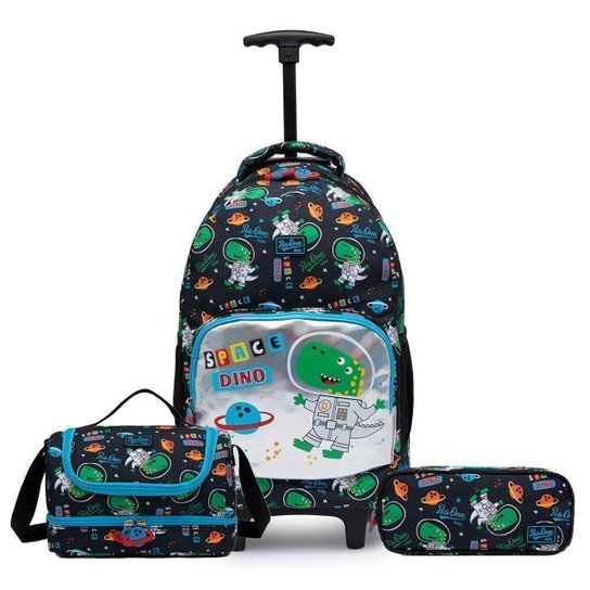 Kit Mochila De Rodinha Infantil Lancheira Panda Térmica Estojo Escolar