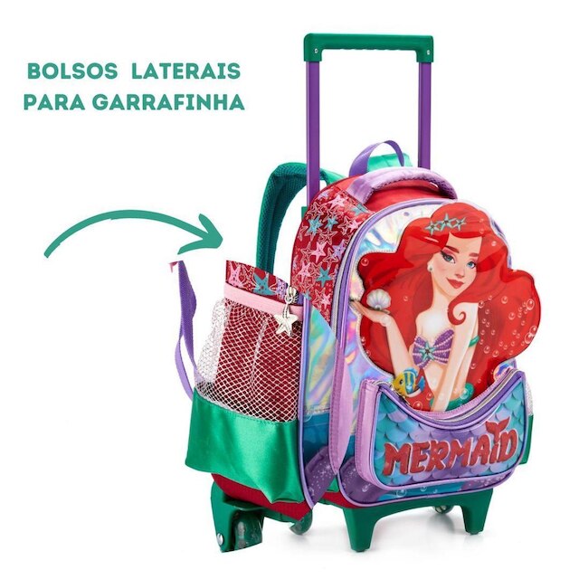 Kit Mochila de Rodinha, Lancheira e Estojo da Sereia