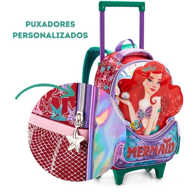 Kit Mochila de Rodinha, Lancheira e Estojo da Sereia
